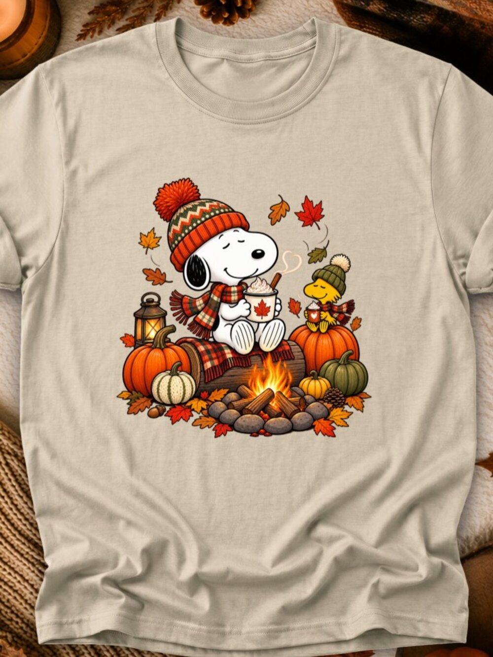 Snoopy Fall TShirt Graphic Tee Adult Unisex Autumn Vibes Campfire Pumpkins